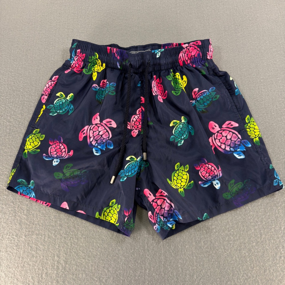 Vilebrequin Moorea Mens Swim Trunks Navy Blue Multi Color Sea Turtle Size Small